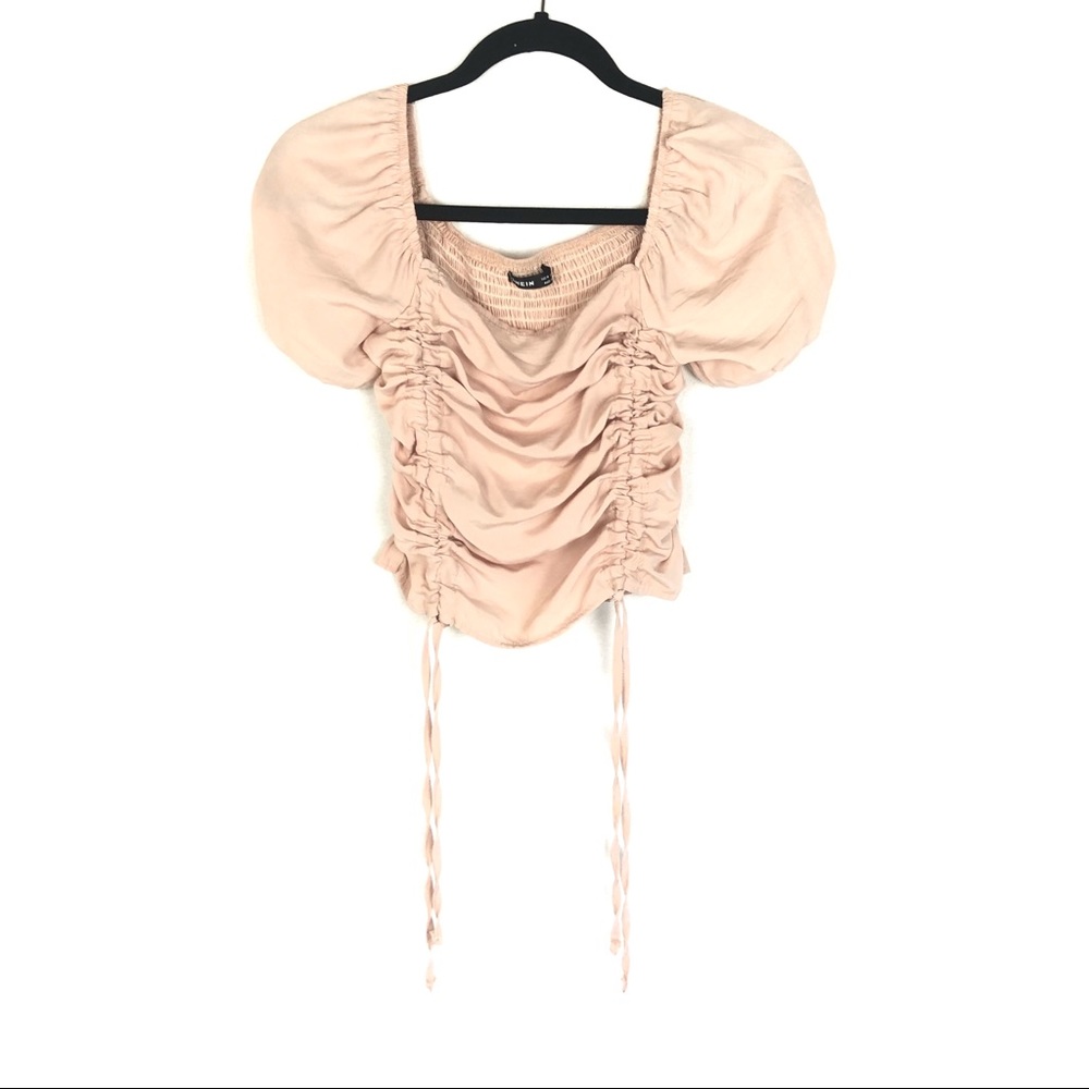 Shirred Back Drawstring Ruched Milkmaid Top